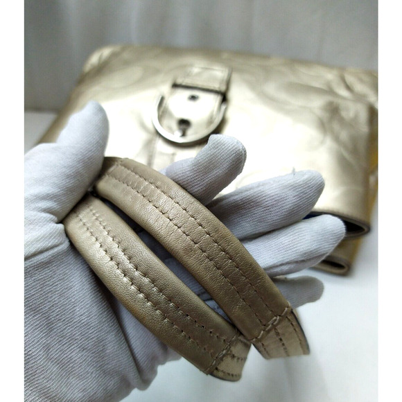 Coach Signature Metallic Gold Leather Buckle Satchel Shoulder Bag - Picture 7 of 12